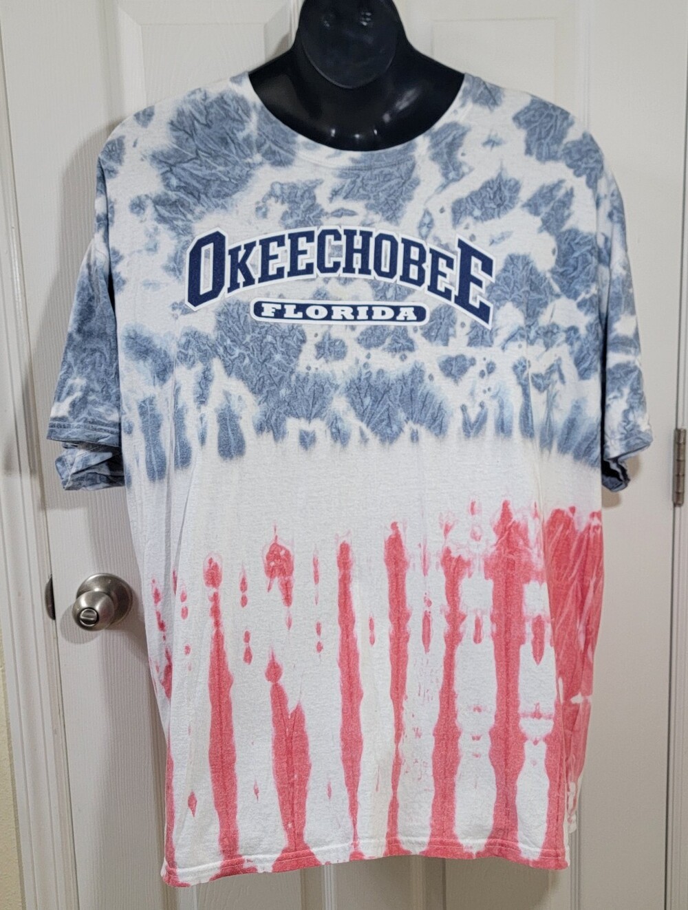 Okeechobee Florida Patriotic Tie Dye T-Shirt 3XL Colortone 100% Cotton Red White